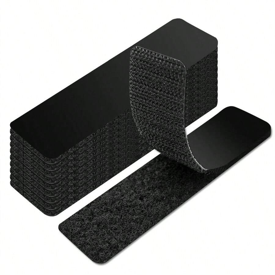 4pcs Square Sofa Fasteners With Strong Adhesive Tape, Black & White Nylon Self-Adhesive Double Sided Tape, Punchable Round Corner , Can Be Cut Into Pieces, With Hook And Loop Fastener