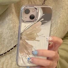 Silicone Minimalist Fashion Gold Oil Painting Texture Butterfly Element Mirror Protective Case Compatible With IPhone 17 Pro Max/ 16 Pro/ 14, Niche Design Compatible With IPhone 15 Pro Max/ 15 Pro/ 15, New 13 Pro Max/13 Pro, Shockproof Soft Silicone Case Compatible With IPhone 11/12, Minimalist Full Coverage Spring Gift Anniversary Birthday Gift Party - Multicolor - View 4