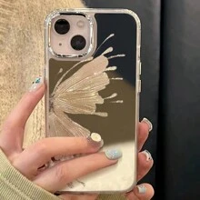 Silicone Minimalist Fashion Gold Oil Painting Texture Butterfly Element Mirror Protective Case Compatible With IPhone 17 Pro Max/ 16 Pro/ 14, Niche Design Compatible With IPhone 15 Pro Max/ 15 Pro/ 15, New 13 Pro Max/13 Pro, Shockproof Soft Silicone Case Compatible With IPhone 11/12, Minimalist Full Coverage Spring Gift Anniversary Birthday Gift Party - Multicolor - View 1