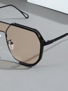 1pc Men's New Fashion Double Bridge One-Piece Eyeglasses, Korean Chic Big Frame Decorative Plano Lenses Fashion Glasses Beach Accessories Glasses Shades Looks Street Style And Suit For Sweater Jacket Sweatshirt Hoodie Leather Pants And Cargo Pants For Summer Beach Vacation,Outdoor,Travel