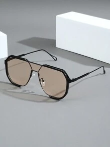 1pc Men's New Fashion Double Bridge One-Piece Eyeglasses, Korean Chic Big Frame Decorative Plano Lenses Fashion Glasses Beach Accessories Glasses Shades Looks Street Style And Suit For Sweater Jacket Sweatshirt Hoodie Leather Pants And Cargo Pants For Summer Beach Vacation,Outdoor,Travel