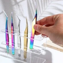 1pc Eyelash Tweezers Storage Rack,Eyelash Tool Storage,Tweezer Holder Stand, 6 Holes Acrylic Eyelash Extension Tools Organizer Holder Stand Nail Tattoo Beauty Tools Shelf,For Storing Tools - Clear - View 5