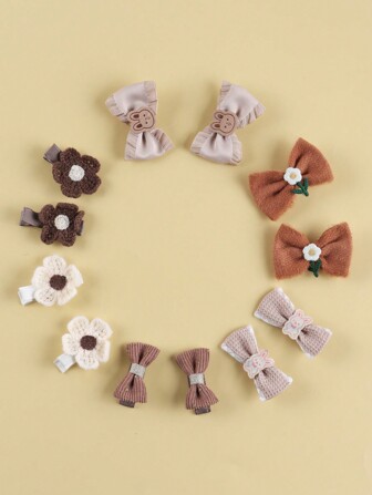 12 件/套花朵图案婴儿发夹，温柔呵护秀发，随机颜色卡片包装爱心情人节