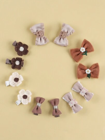 12 件/套花朵图案婴儿发夹，温柔呵护秀发，随机颜色卡片包装爱心情人节