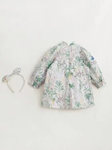 MARC&JANIE Young Girl Chinese Style Cheongsam Dress With Floral Print, Stand Collar, Long Sleeves And Hairband, Spring - Multicolor - View 5