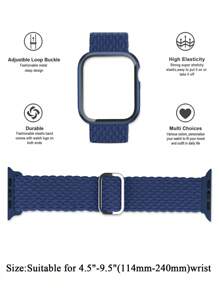 2件/套硬质PC边框保护壳，不含屏幕保护膜，防刮保护边框，编织弹力单环表带，兼容 38mm 40mm 41mm 42mm 44mm 45mm 46mm 49mm，男女通用；尼龙弹力表带，兼容 Ultra 2 Series 10 9 8 7 6 SE 5 4 3 2 1 - 寶藍色 - 查看 5