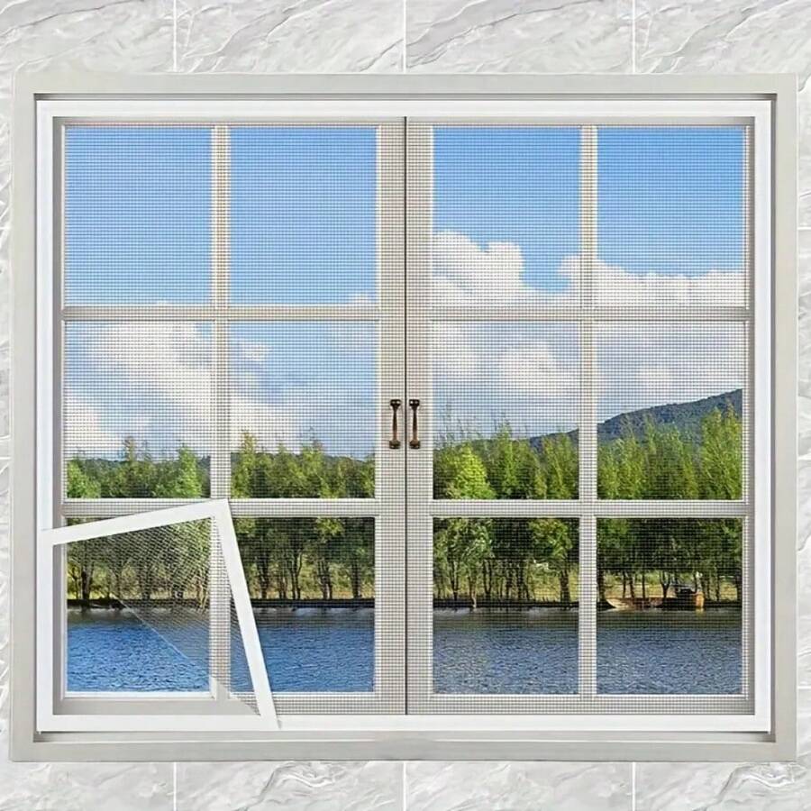 1 Miếng Xám Cửa sổ Màn , Thoáng đãng Lưới Có thể điều chỉnh Vô hình Chống muỗi Lưới , Sơi thủy tinh Khung trang trí Có thể tháo rời Có thể giặt được Tùy chỉnh Màn Cửa sổ , Mùa hè - Xám - Xem 1