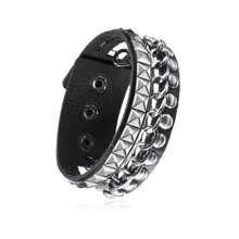 Xiacheng 1/6/9 Pieces Spiked Studded Bracelet Black Leather Rivet Punk Bracelet Cuff Wrap Bangle Snap Button Metal Wristband For Men Women - Black - View 21