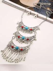 1 Miếng Retro Và Đúng mốt Xu hướng: Cắt giảm Đá quý Dài Sọc Dây chuyền Thích hợp Đối với phụ nữ Đến Mặc Lễ hội - Màu Bạc Cổ - Xem 2