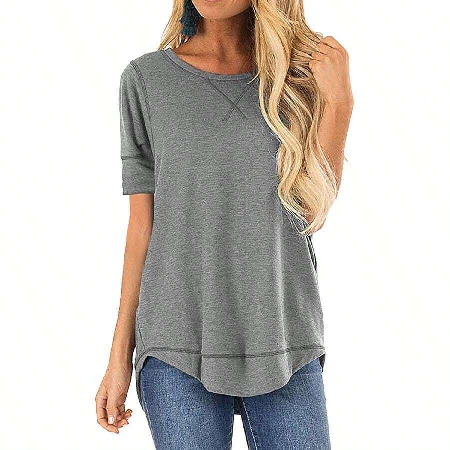 Haute Edition Casual Loose Fit Raglan Cross Stitch Comfy Tees. Plus Sizes Available - Xám - Xem 1