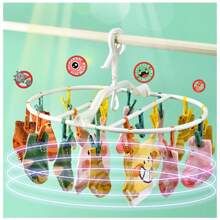 1pc Foldable Windproof Clothes Drying Rack, Elliptical Plastic Laundry Hanger With 20 Clips, Rotatable And Stackable - Grey - View 2