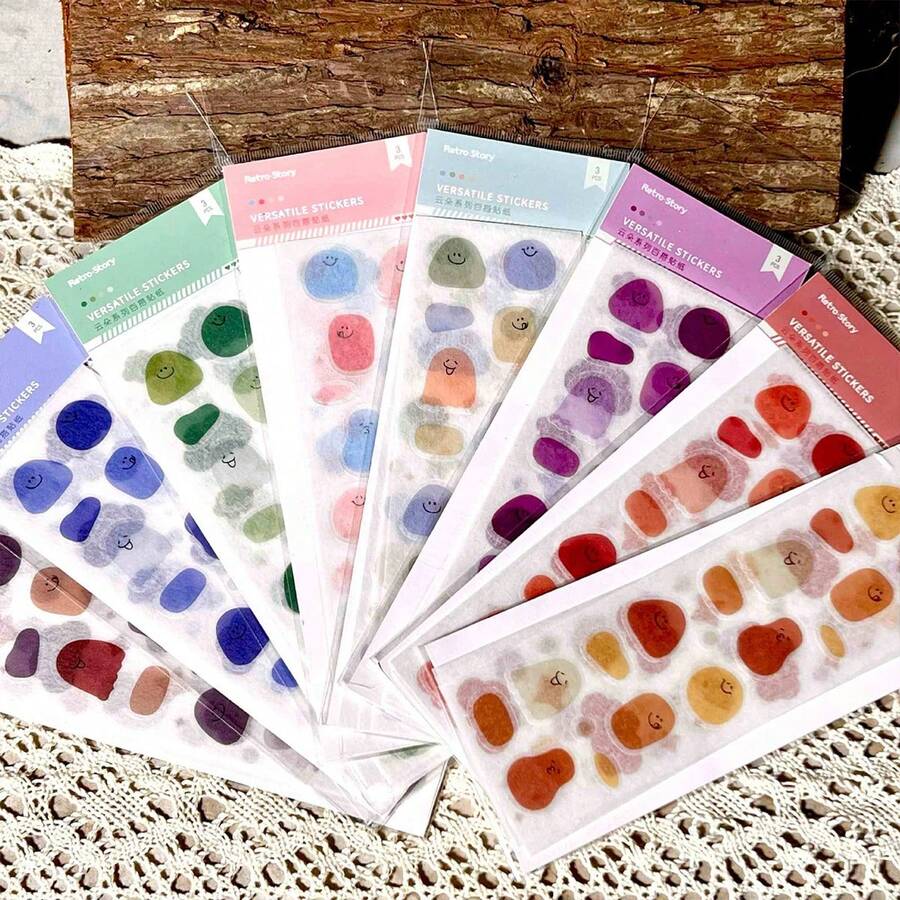 3 Hojas Pegatinas Lindas De Emoji Y Materiales De Papel Vintage/color Marrón - Multicolor - Ver 1