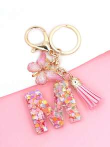 1入時尚字母首字母鑰匙扣流蘇蝴蝶彩色膠心吊墜鑰匙扣手袋女孩,鑰匙手袋後包飾品,字母首字母鑰匙扣流蘇可愛毛絨鑰鏈袋子背包掛件女孩禮物 - 粉色 - 查看 11