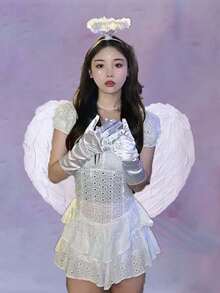 3pcs Feather Angel Wing Set, Costume Party And Music Festival Wing Performance Set - White - View 2