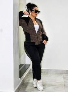 Conjunto Feminino de Frio Plus Size Jaquard - Marrom PRT - Visão 2