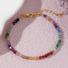 1 Stück Armband im Boho-Stil, 18 Karat vergoldet, mit mehrfarbigen Edelstein-Perlen für Frauen, schönes Schmuckgeschenk, geeignet für den täglichen Gebrauch, Paar oder beste Freundinnen