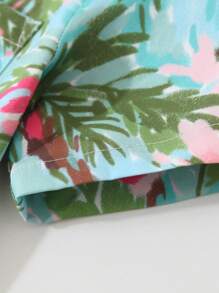 少年夏季新款椰樹數字印花假日休閒襯衫 - 藍色 - 查看 4