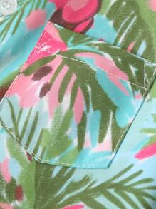 少年夏季新款椰樹數字印花假日休閒襯衫 - 藍色 - 查看 3