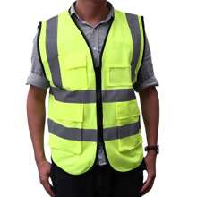 Colete faixa Sinalizador Refletivo EPI Segurança Trabalho Blusao Fluorescente Obra Bolsos - Amarelo - Visão 3