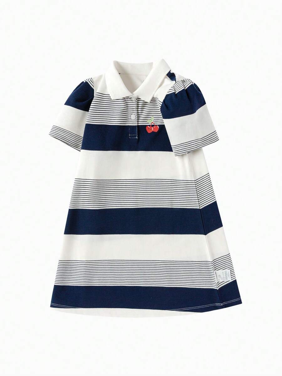 Balabala Girls' Dress New Summer Children's Striped Polo Dress - Black and White - View 1