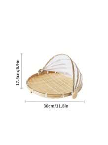 1pc Bamboo Product Insect-Proof Cover Basket For Sun-Drying, Farming, Sifting, Storage, Bread, Fruit With Net