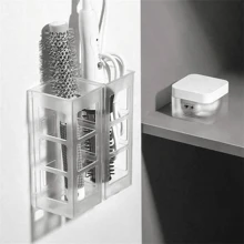 1pc Hair Tool Storage Box, Curling Wand Organizer Shelf, Wall-Mounted Storage Rack For Bathroom Without Drilling Bathroom Accessories - Clear - View 5