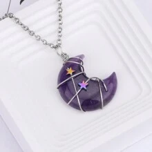 1 Miếng Dây điện Wrapped Trăng lưỡi liềm Ngôi sao Pha lê Vòng cổ mặt dây chuyền Reiki chữa bệnh Đá tự nhiên Đá vàng cốm Đá mắt hổ Thạch anh hồng Dây chuyền Đối với phụ nữ Người đàn ông Thủ công Đồ trang sức - Vòng cổ - Xem 8