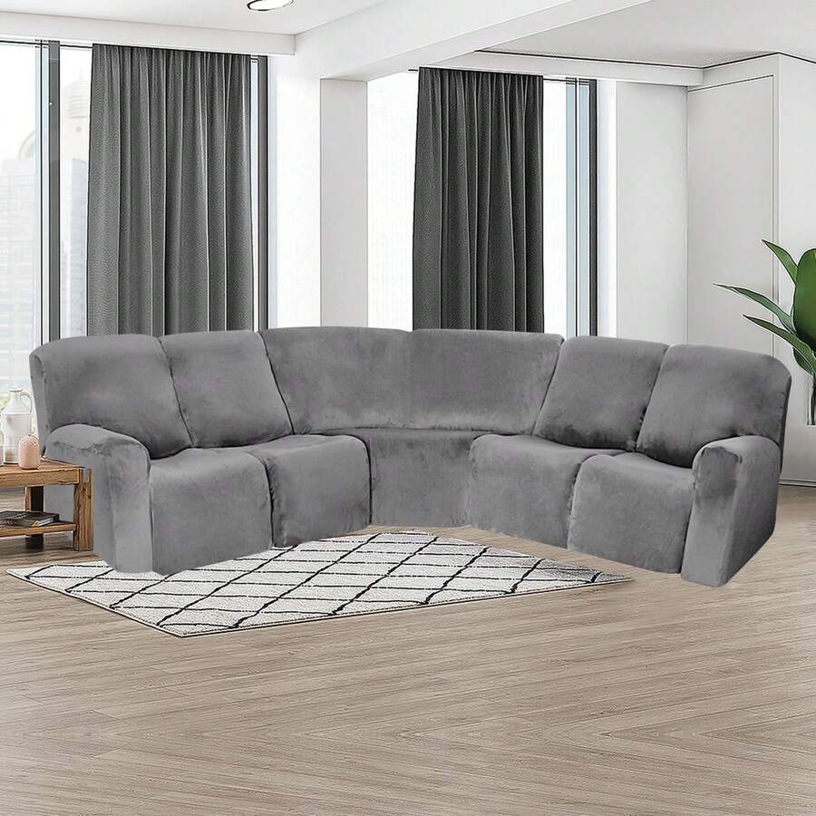 5-Seater L Shape Sofa Cover Velvet Stretch Recliner Corner Sofa Couch ...