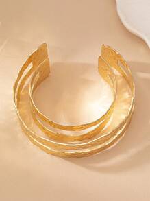 1set Geometric Hollow-Out Open Cuff Bracelet & Arm Band, 2pcs Retro Exaggerate Jewelry Set - Yellow Gold - View 6