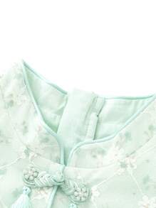 Balabala Young Girl Dresses Summer Retro Chinese Cheongsam Style Flower Lace Pattern Dresses Green - Green - View 4