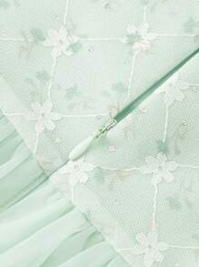 Balabala Young Girl Dresses Summer Retro Chinese Cheongsam Style Flower Lace Pattern Dresses Green - Green - View 7