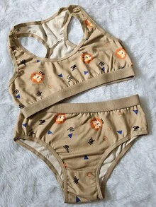 Kit 3 Conjuntos Lingerie Infantil Menina Moça Calcinha com Forro de Algodão e Top Nadador