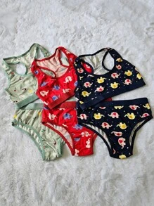 Kit 3 Conjuntos Lingerie Infantil Menina Moça Calcinha com Forro de Algodão e Top Nadador