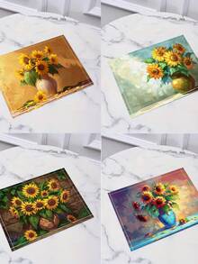 4pcs Phong cách Vintage Nhà nông Hoa hướng dương Bộ đệm ăn  , Chống nóng Ăn uống Bàn Vải , Đĩa nhỏ , Thích hợp Đối với Ngày lễ Các bữa tiệc , , Và Nhà  Hoặc Thương nghiệp Sử dụng In , , , Và Có thể giặt được Đối với Dễ - Xanh đậm - Xem 6