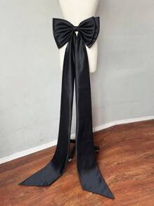 1pc White Satin Double-Layered Bow With 150cm Long Black Ribbon For Waist Decoration Valentine's Day Valentines