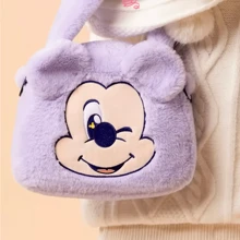 Miniso Disney Mikey Cartoon Plush Handbag Crossbody Bag Furry Winter Hand Clutch Purse Cosmetic Bag Large Tote Bag
