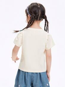 Balabala Young Girl Tops Summer Cute Mermaid Kitten Printed Pure Cotton Crewneck Short Sleeve T-Shirt White - White - View 4