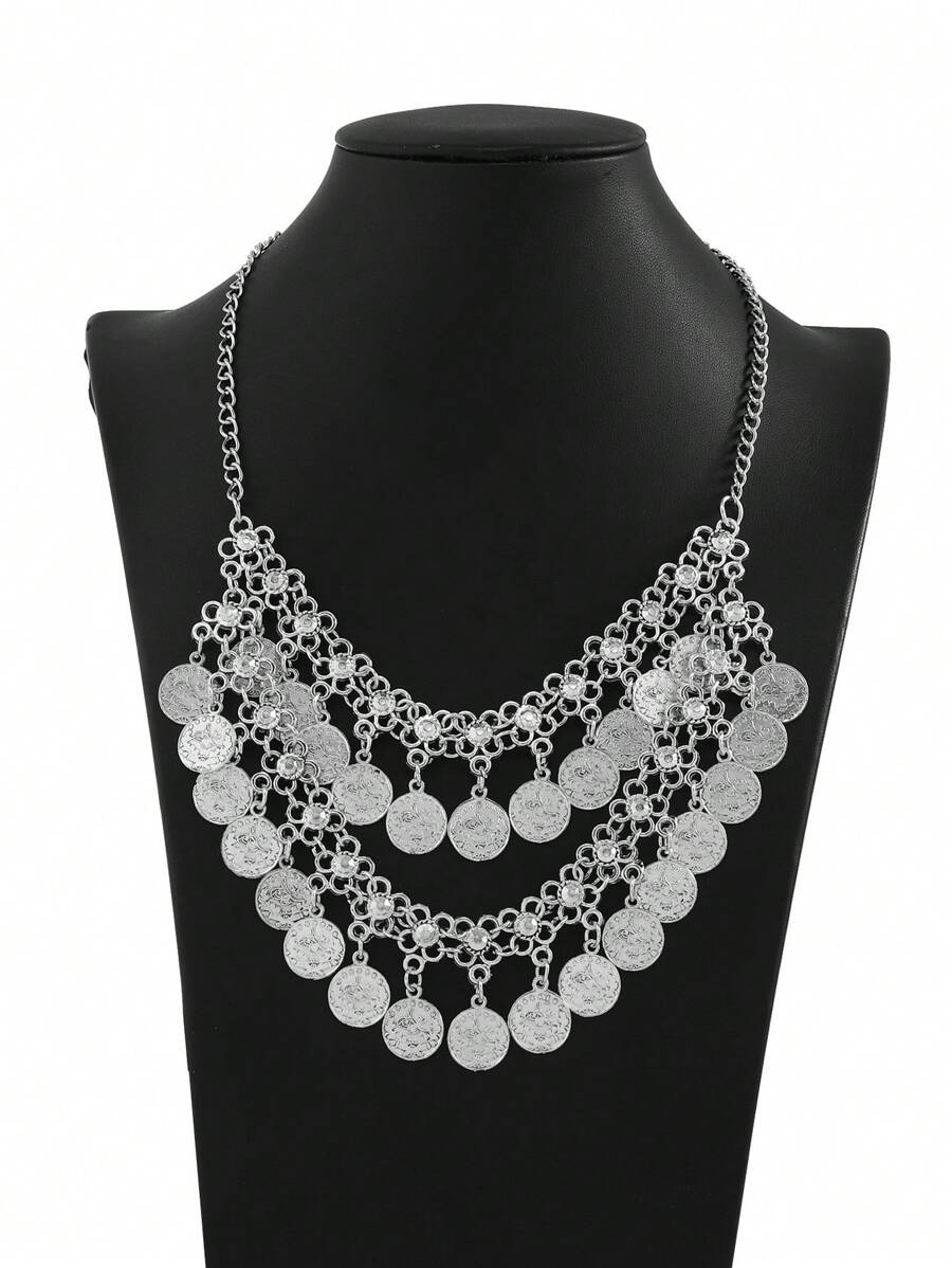 Fashionable Retro Multi-Layer Coin Tasseled Necklace For Women, Casual Beach Accessory Short Necklace - Star - View 1
