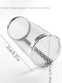 1pc Outdoor Rolling Stainless Steel Bbq Basket, Ideal For Grilling Meat And Vegetables - Silver - View 8