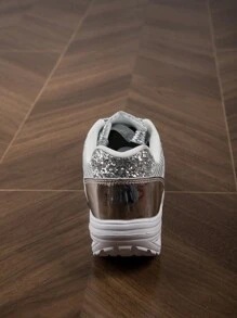 Giày thể thao lấp lánh dành cho nữ\ Mùa hè đế dày đế nêm, giày thể thao lấp lánh bằng lưới thoáng khí, giày thể thao chạy bộ có đèn LED cho người phụ nữ ngoài trời màu hỗn hợp, giày thể thao có đèn LED cho căn hộ - Bạc - Xem 6