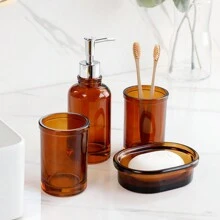 1 Set  Thick Brown Color  Four-Piece Glass Bathroom Accessories Set - Brown - View 5