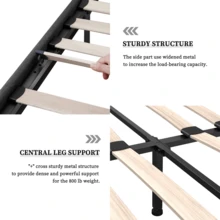 Flolinda Full Size Bed Frame Upholstered Platform With Complete Headboard And Strong Wooden Slats, No Box Spring Needed, Easy Assembly - 深灰色 - 查看 3