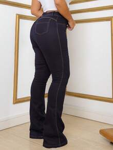 Calça Jeans Feminina Flare Linha Premium Carbono Boca de Sino Cintura Alta - Azul petróleo - Visão 4