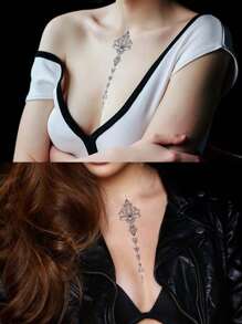 1 件梵天图腾临时纹身半永久纹身防水防汗持续 1-2 周逼真草本汁防摩擦不反光仿黑色假纹身男女适用纹身贴纸适用于手臂、胸部、腿部、腹部、腰部、手指、颈部、脊柱、现代人体艺术 - 黑色 - 查看 3