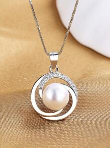 1 chiếc vòng cổ hoa ngọc trai giả dành cho phụ nữ, phong cách sang trọng tối giản với mặt dây chuyền S925 có thể xoay, trang sức cưới cô dâu ngày lễ tình nhân - ngọc trai - Xem 4