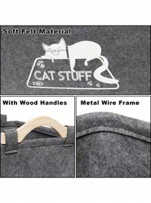 1 件猫玩具盒，带手柄的大型毛毡宠物玩具篮，宠物用品收纳盒，非常适合整理猫玩具和配件 - 淺灰色 - 查看 5