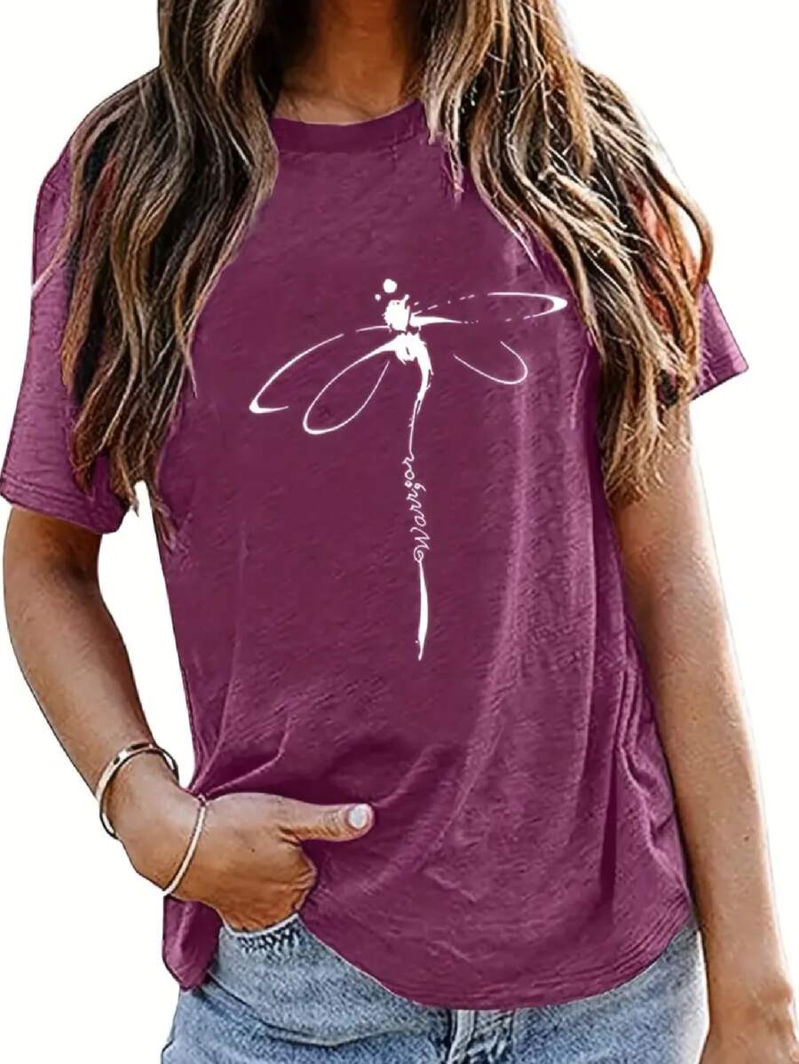 Women T-Shirts - 酒紅色 - 查看 1