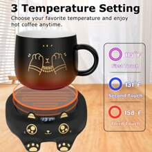 PUSEE Mug Warmer With Mug, Cute Coffee Warmer For Desk Coffee Cup Warmer Auto Shut Off, Electric Candle Warmer With 3 Temp Settings,Coffee Warmer With Cup Set Coffee Gifts Birthday Gift Office Gifts - 黑色 - 查看 3