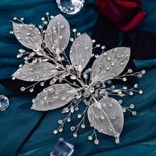 1pc Bridal Hair Accessory Handmade Fashionable Leaf Shaped Rhinestone Hair Clip, Wedding Dress Accessory Set - Silver - View 5