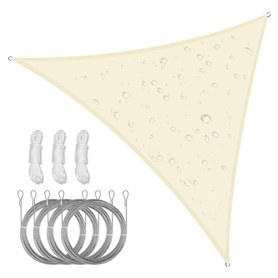 1 Set Waterproof Sun Shade Sail, Includes Stainless Steel Cable Ropes, Available In Triangle, Rectangle, Square Shapes, 98% UV Protection, Suitable For Outdoor Camping, Patio, Garden, Swimming Pool And More - Beige - View 1